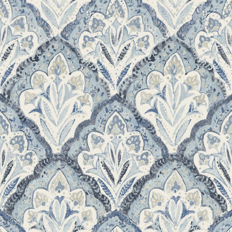 Brewster Home Fashions Mimir Blue Quilted Damask Wallpaper