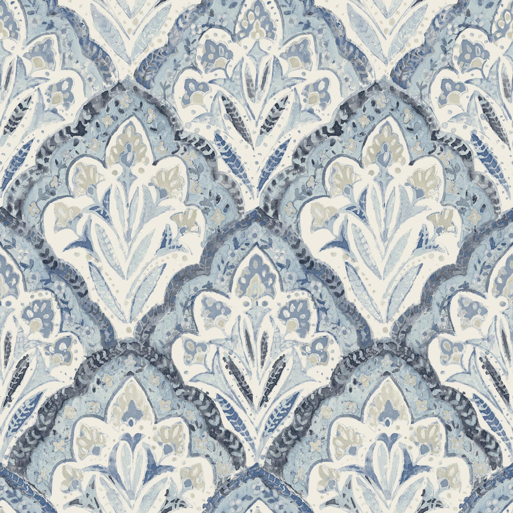 Brewster Home Fashions Mimir Blue Quilted Damask Wallpaper