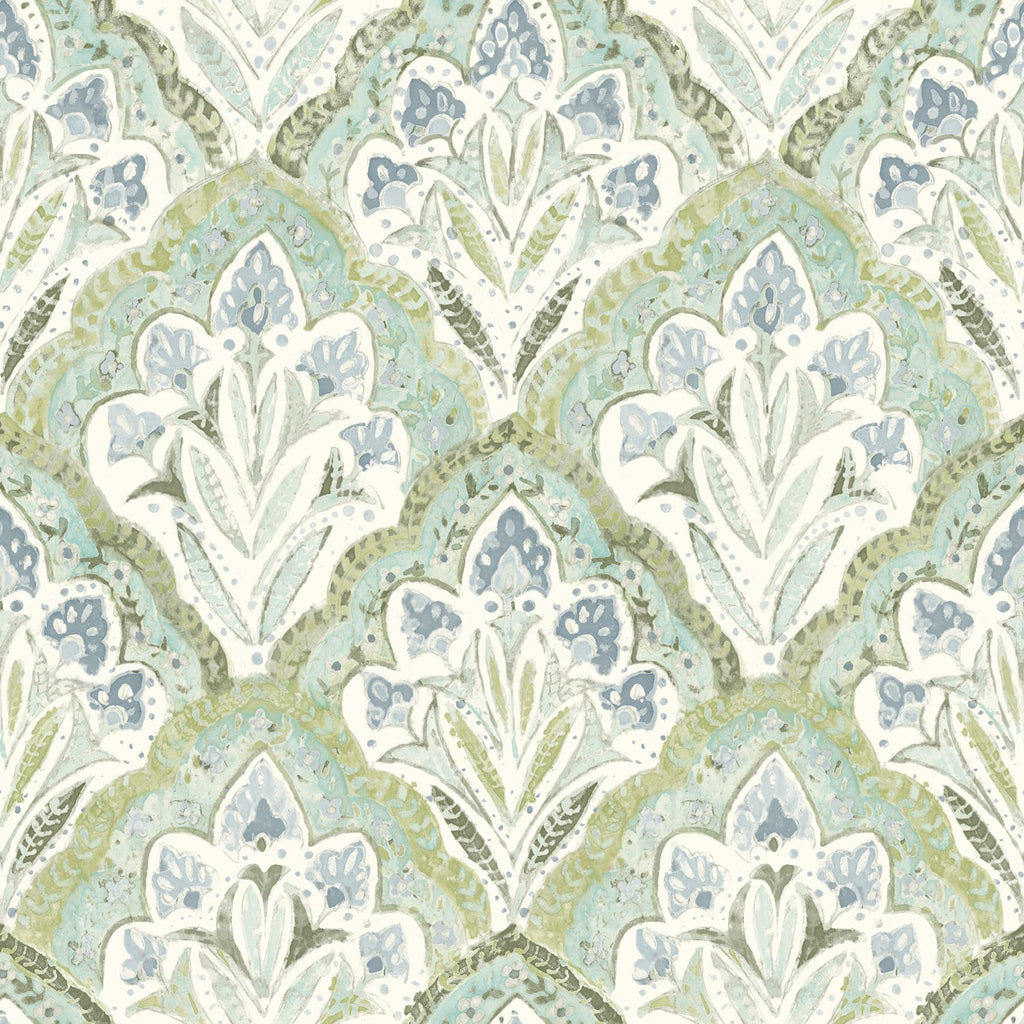 Brewster Home Fashions Mimir Aquamarine Quilted Damask Wallpaper