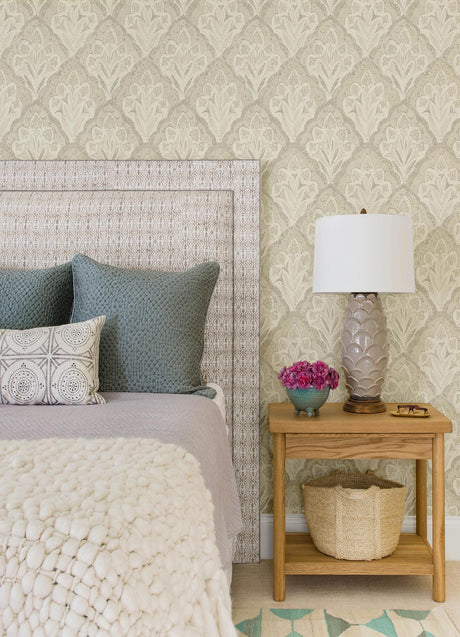 Brewster Home Fashions Mimir Dove Quilted Damask Wallpaper
