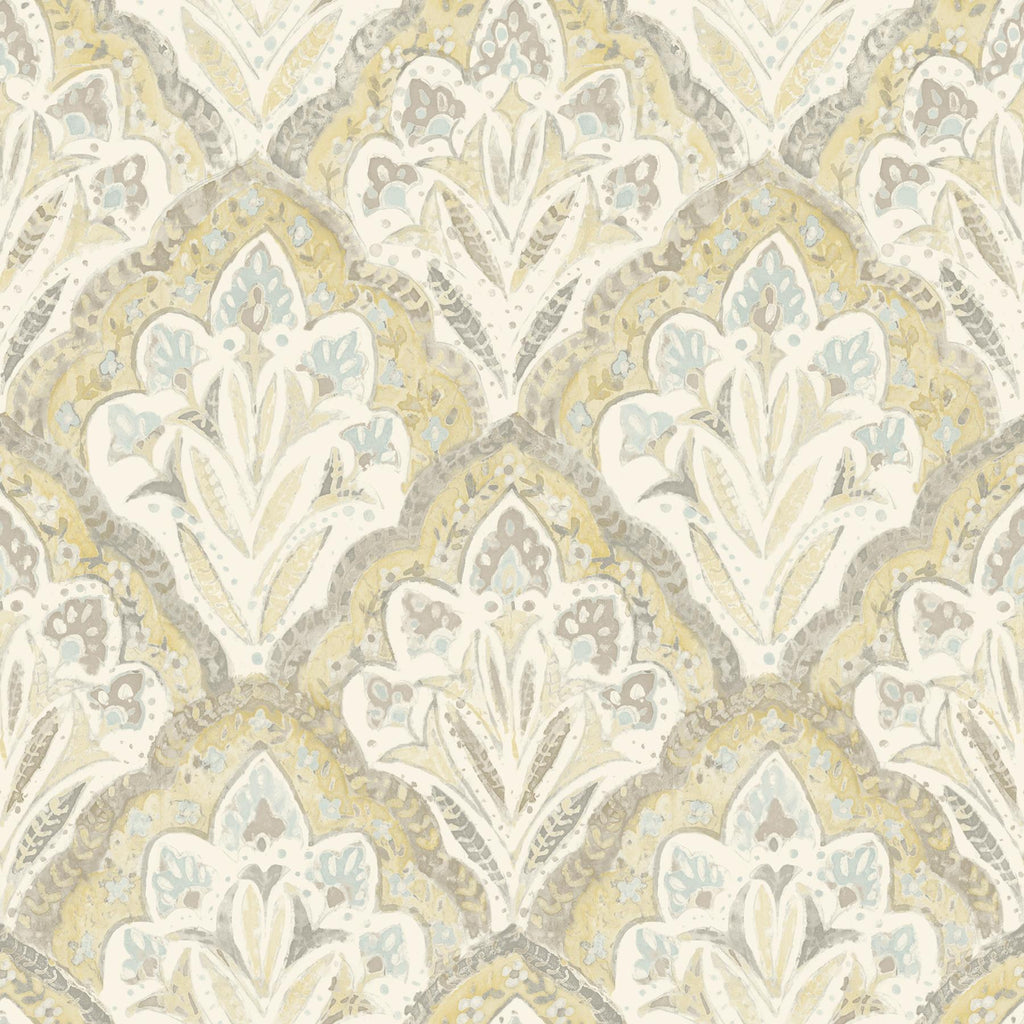Brewster Home Fashions Mimir Mustard Quilted Damask Wallpaper