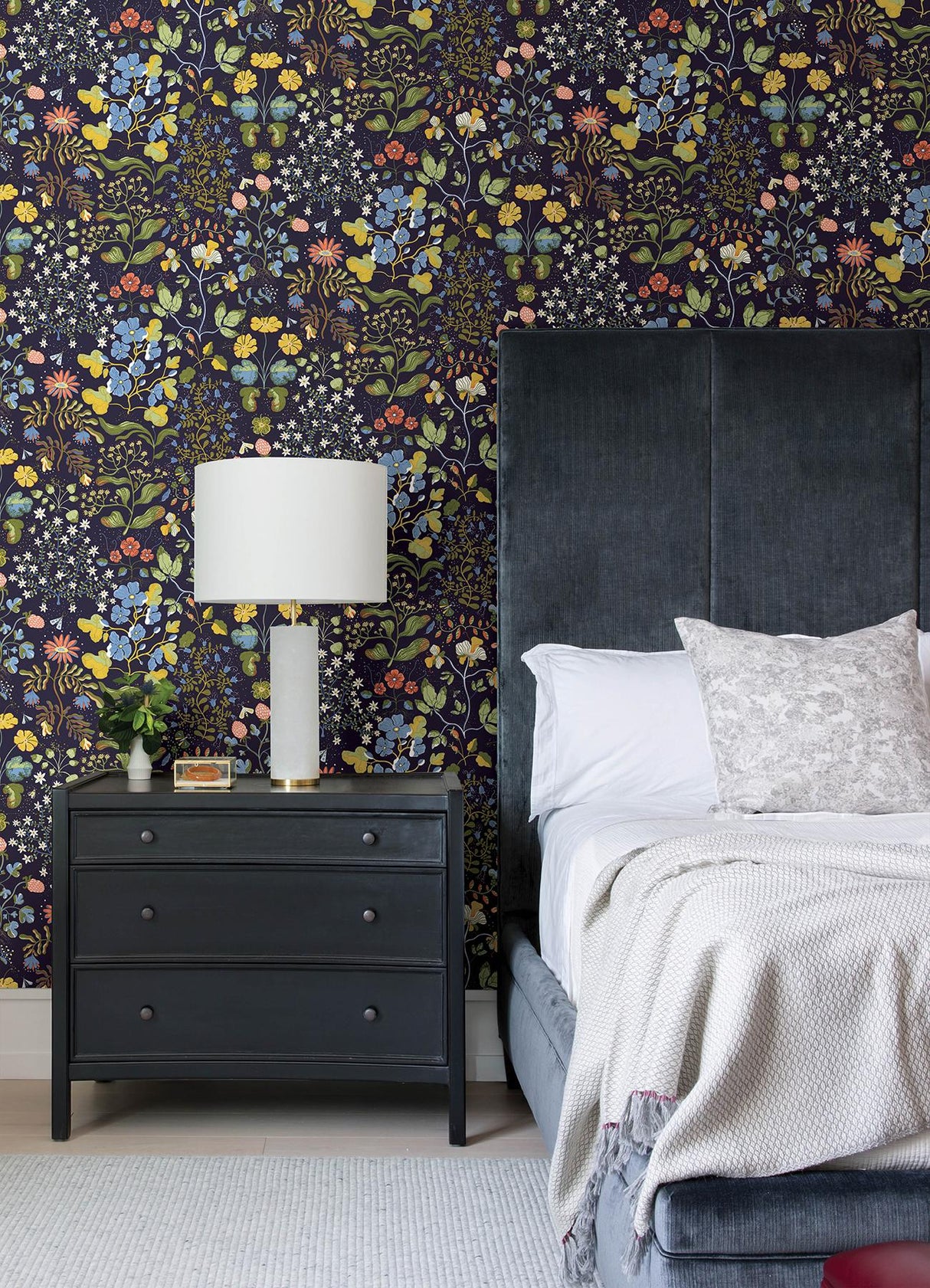 A-Street Prints Groh Dark Blue Floral Wallpaper