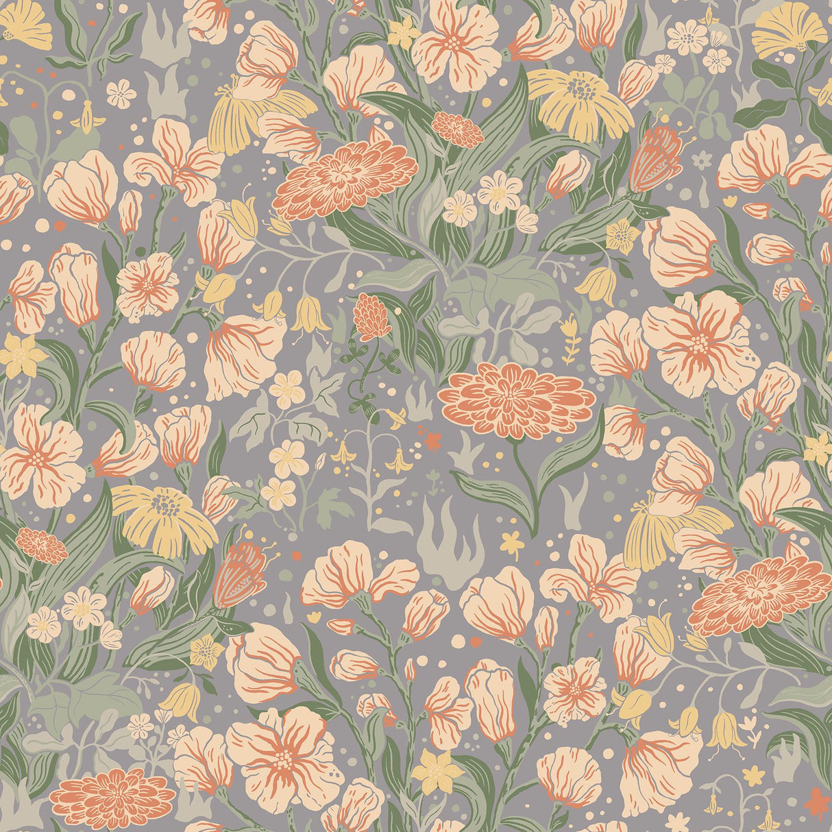 A-Street Prints Hava Coral Meadow Flowers Wallpaper