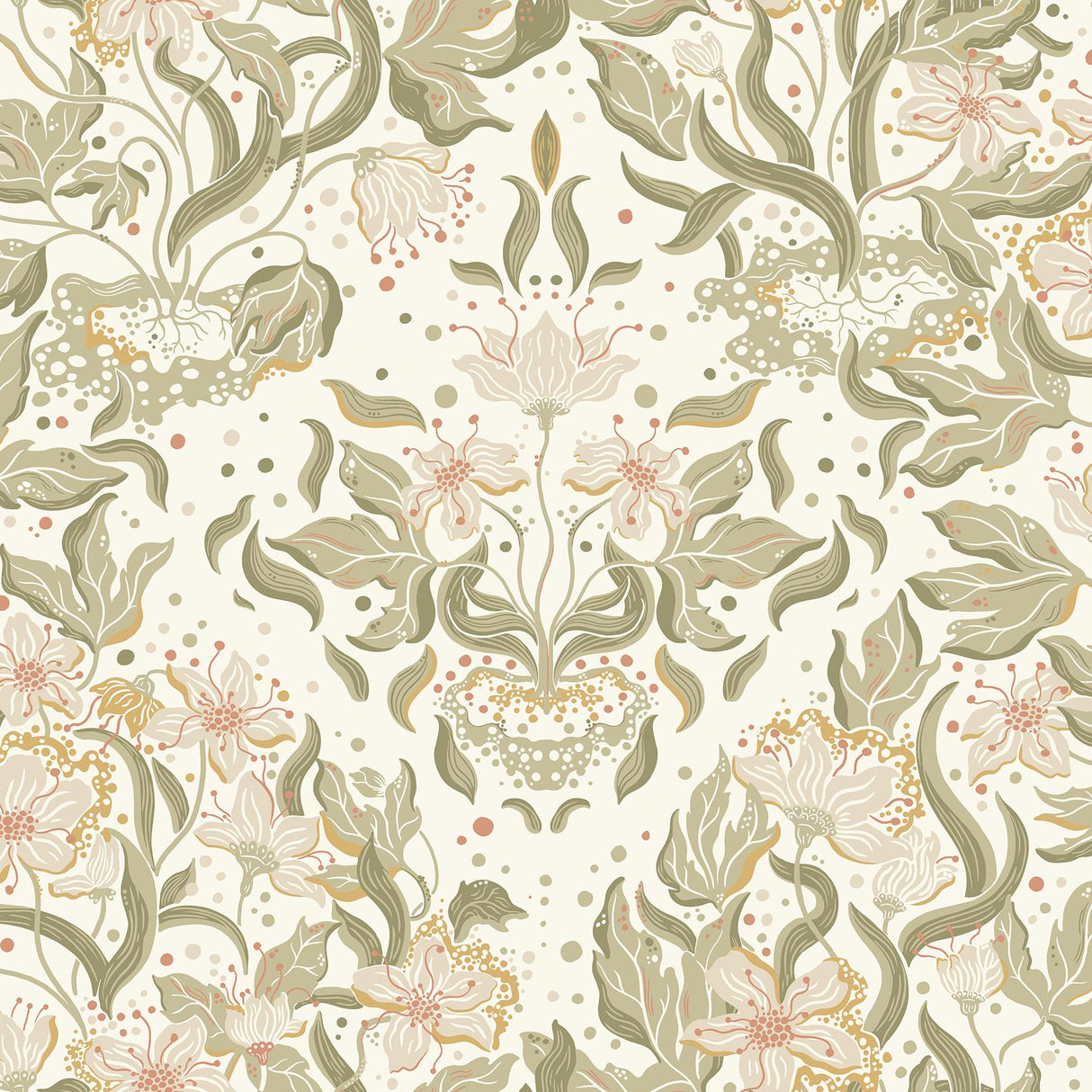 A-Street Prints Lisa Olive Floral Damask Wallpaper