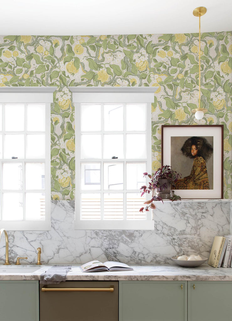 A-Street Prints Kort Yellow Fruit and Floral Wallpaper