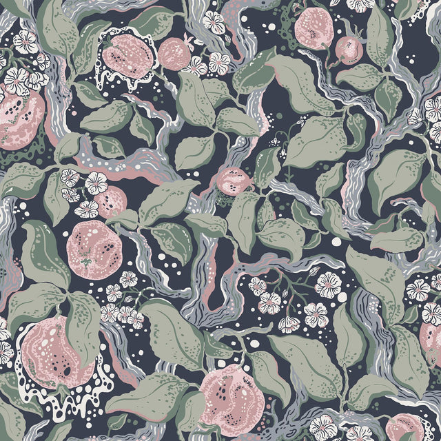 A-Street Prints Kort Dark Blue Fruit and Floral Wallpaper