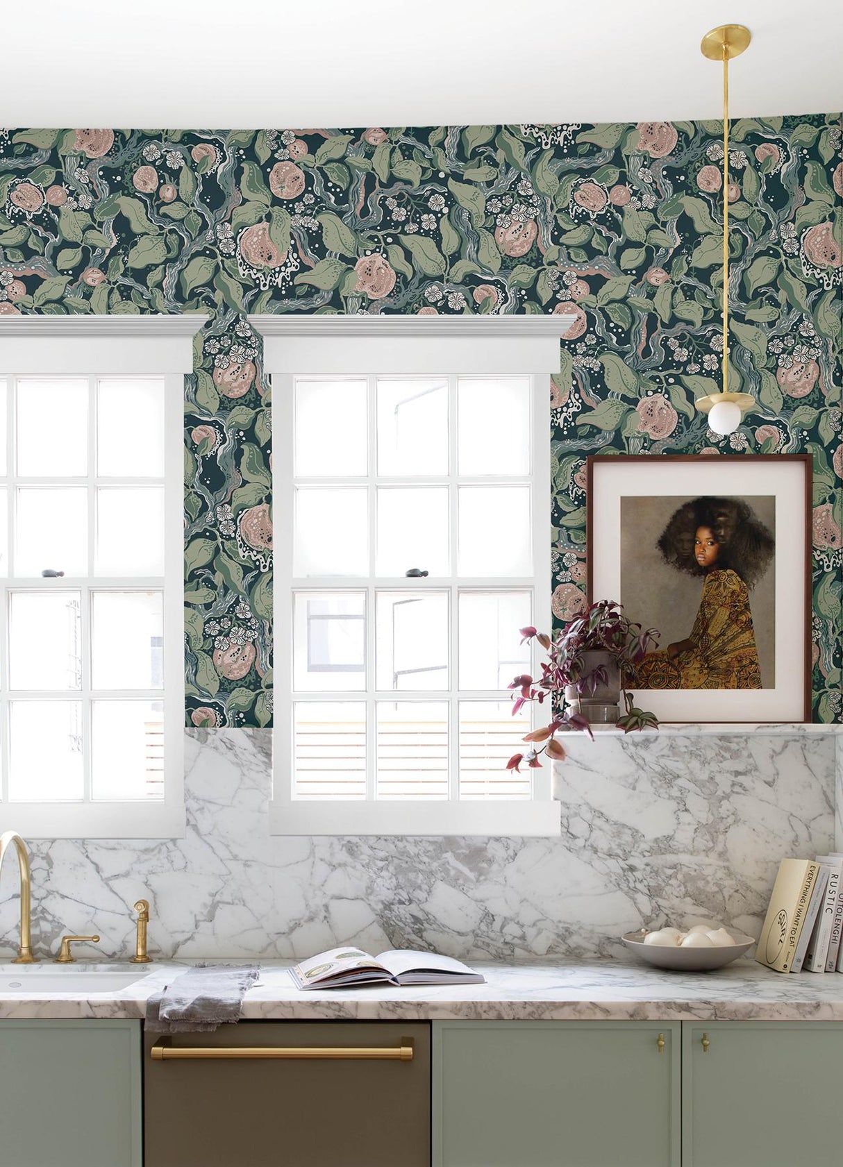 A-Street Prints Kort Dark Blue Fruit and Floral Wallpaper