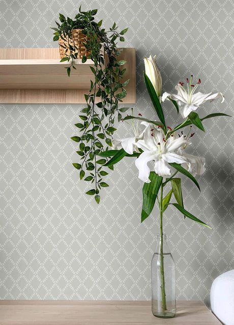 A-Street Prints Trevor Grey Leaf Trellis Wallpaper