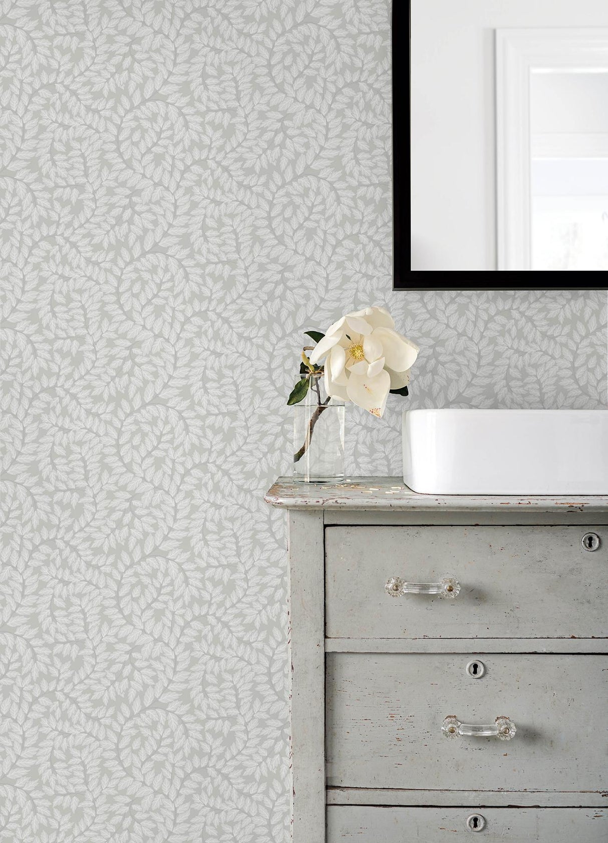 A-Street Prints Lindlöv Grey Leafy Vines Wallpaper