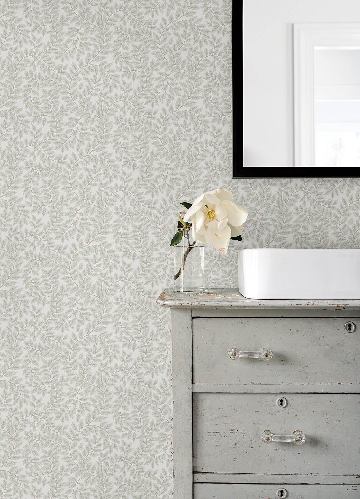 A-Street Prints Lindlöv Light Grey Leafy Vines Wallpaper