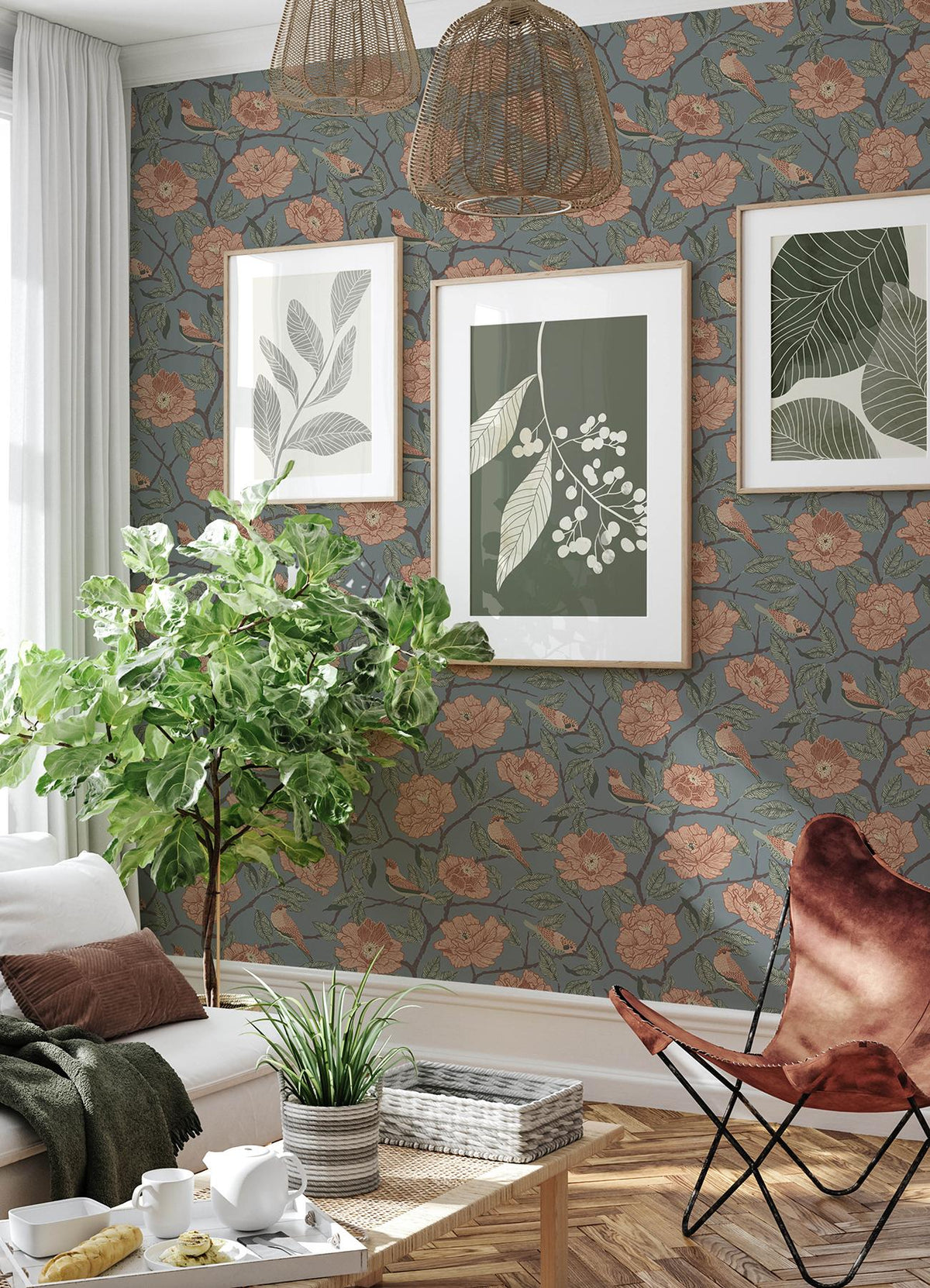 A-Street Prints Bernadina Blue Rosebush Wallpaper