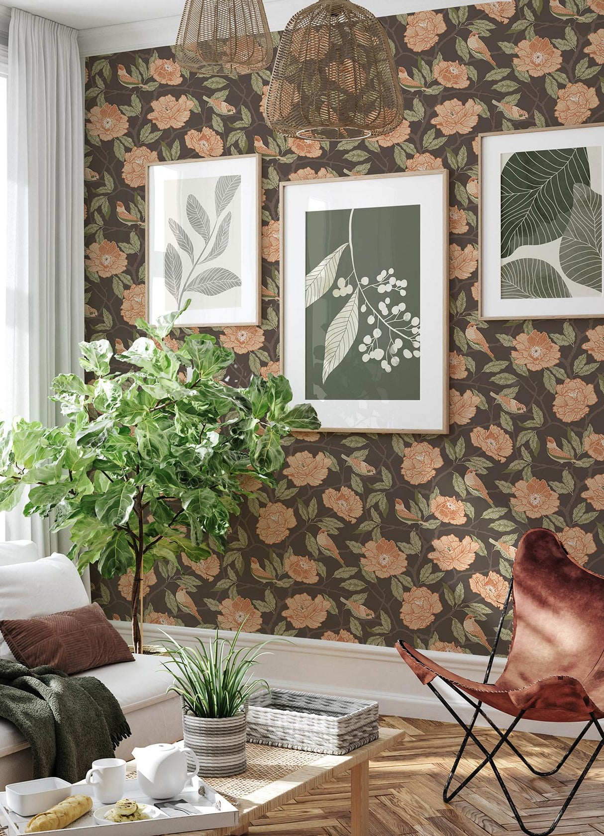 A-Street Prints Bernadina Black Rosebush Wallpaper