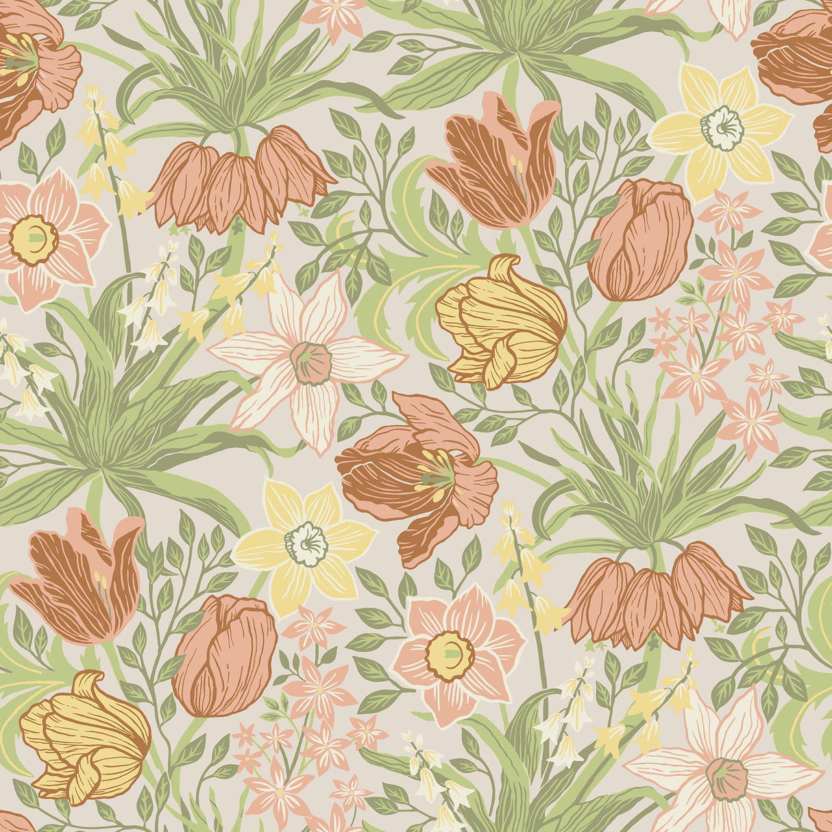 A-Street Prints Cecilia Chartreuse Tulip and Daffodil Wallpaper