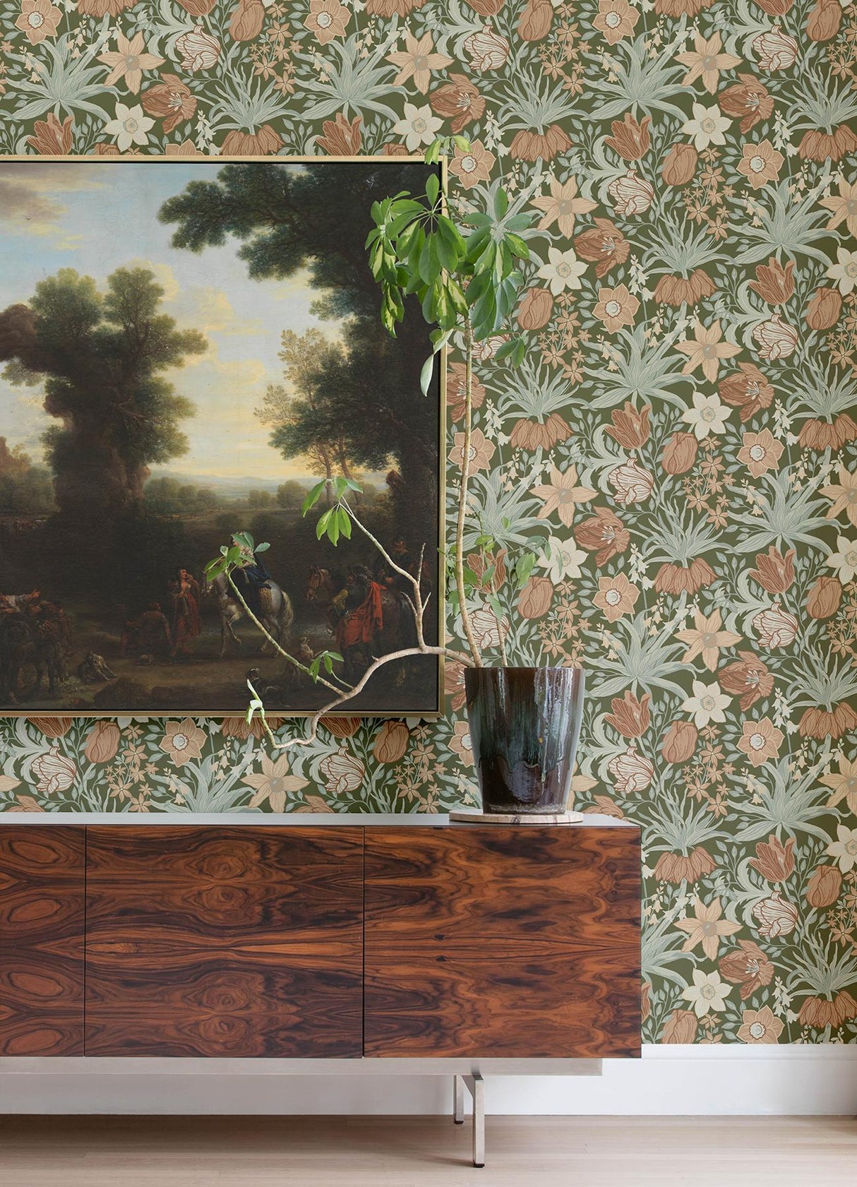 A-Street Prints Cecilia Moss Tulip and Daffodil Wallpaper