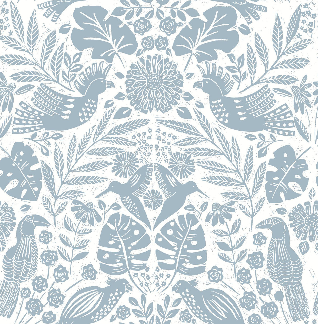 A-Street Prints Nestle Blue Bird Block Print Wallpaper