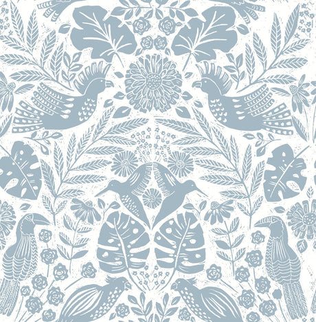 A-Street Prints Nestle Blue Bird Block Print Wallpaper
