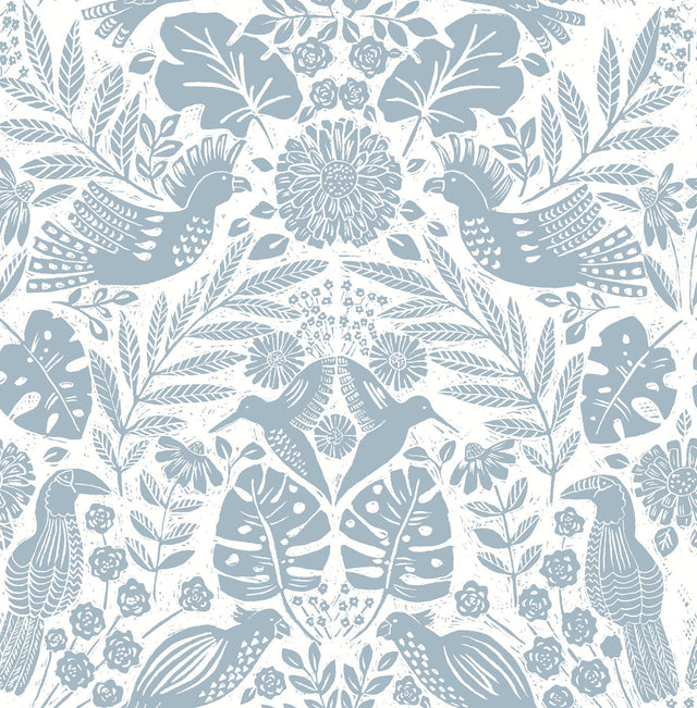 A-Street Prints Nestle Blue Bird Block Print Wallpaper