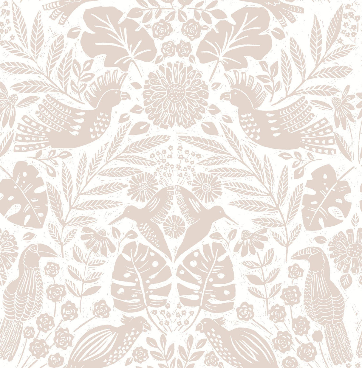 A-Street Prints Nestle Pink Bird Block Print Wallpaper