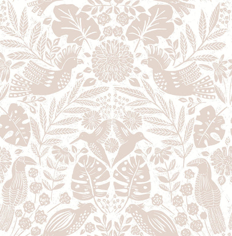 A-Street Prints Nestle Pink Bird Block Print Wallpaper