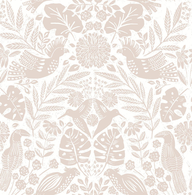 A-Street Prints Nestle Pink Bird Block Print Wallpaper
