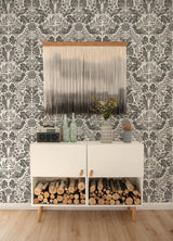 A-Street Prints Nestle Charcoal Bird Block Print Wallpaper