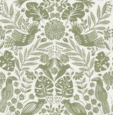 A-Street Prints Nestle Green Bird Block Print Wallpaper