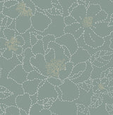 A-Street Prints Gardena Sea Green Embroidered Floral Wallpaper