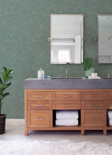 A-Street Prints Gardena Sea Green Embroidered Floral Wallpaper