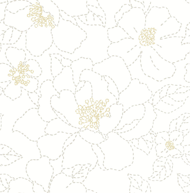 A-Street Prints Gardena White Embroidered Floral Wallpaper