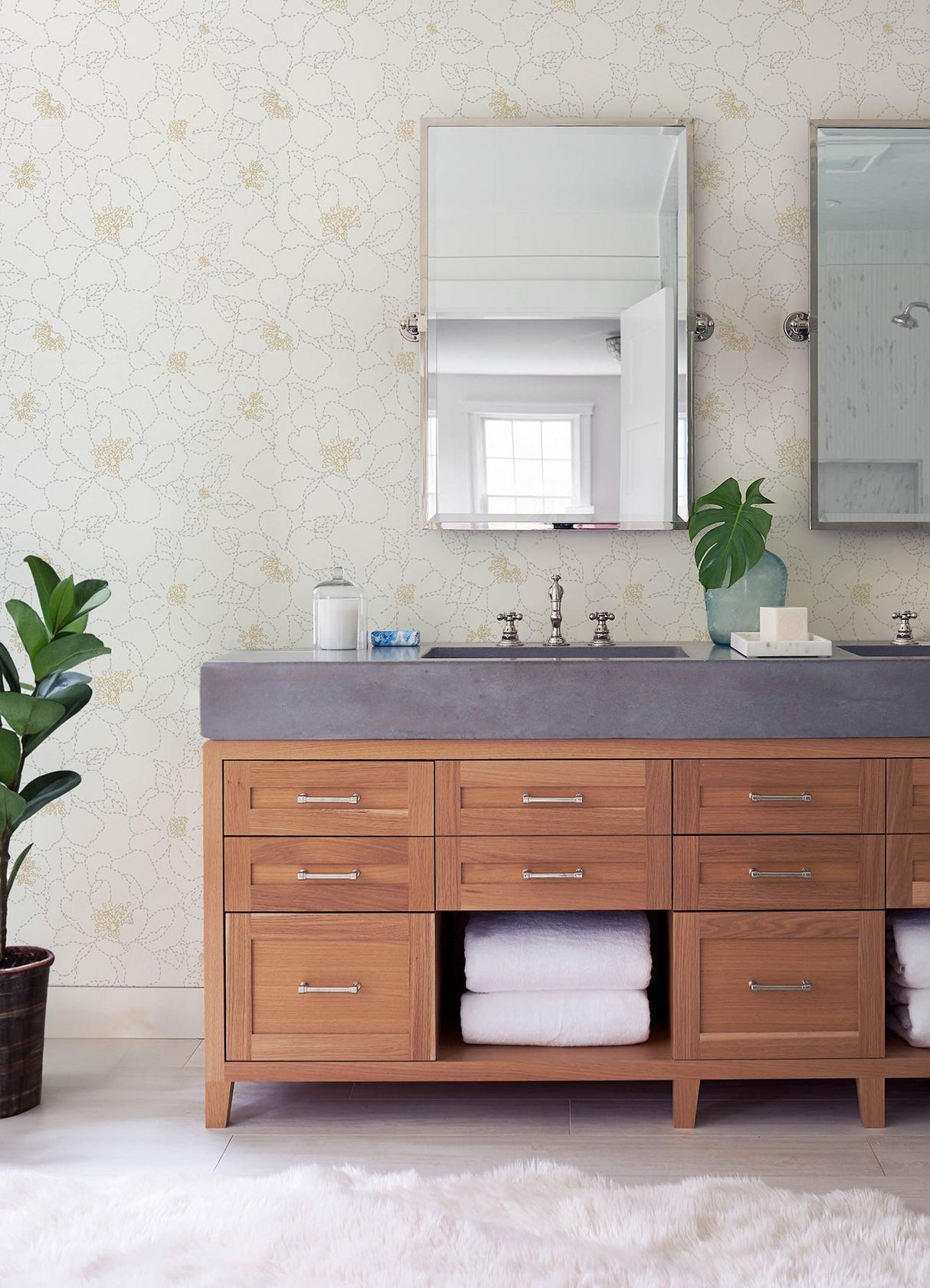 A-Street Prints Gardena White Embroidered Floral Wallpaper