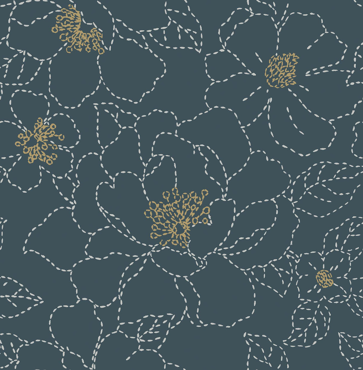 A-Street Prints Gardena Indigo Embroidered Floral Wallpaper