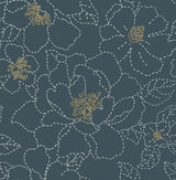 A-Street Prints Gardena Indigo Embroidered Floral Wallpaper