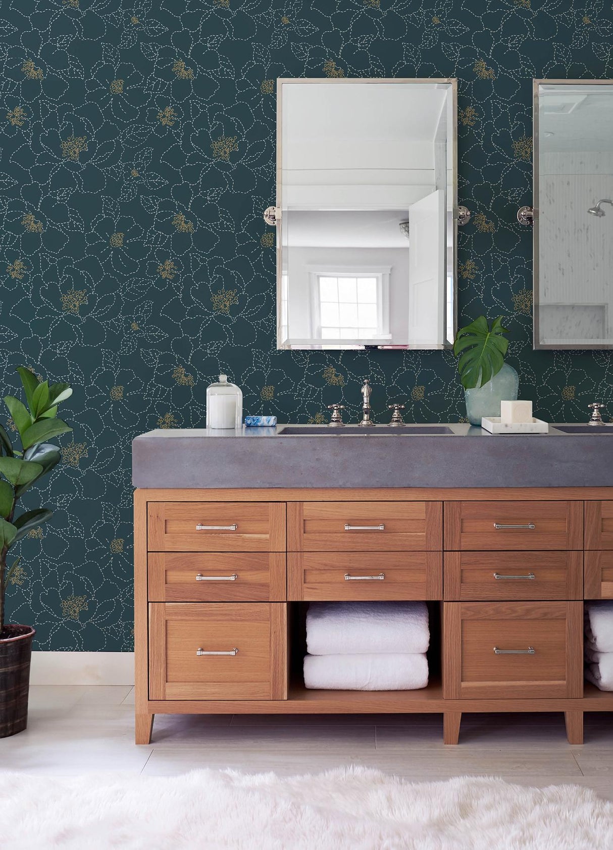 A-Street Prints Gardena Indigo Embroidered Floral Wallpaper