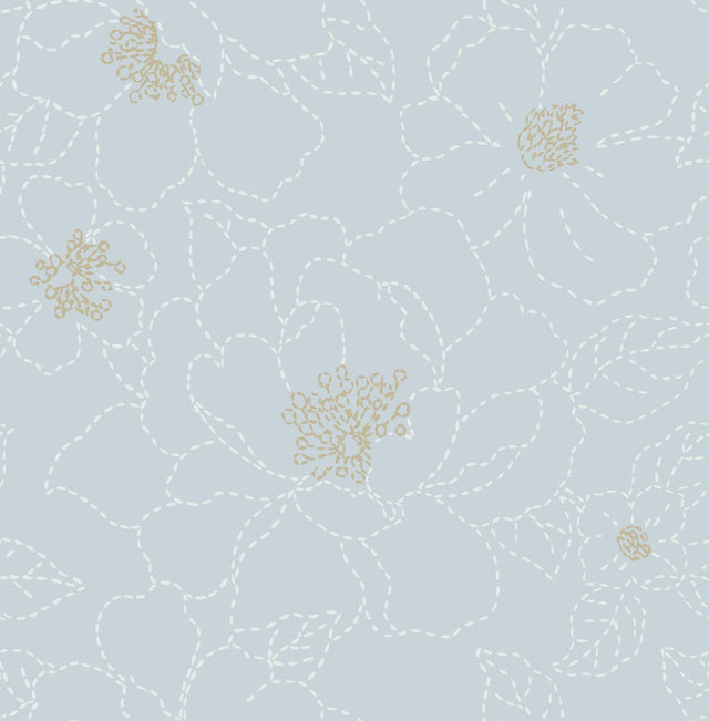 A-Street Prints Gardena Sky Blue Embroidered Floral Wallpaper