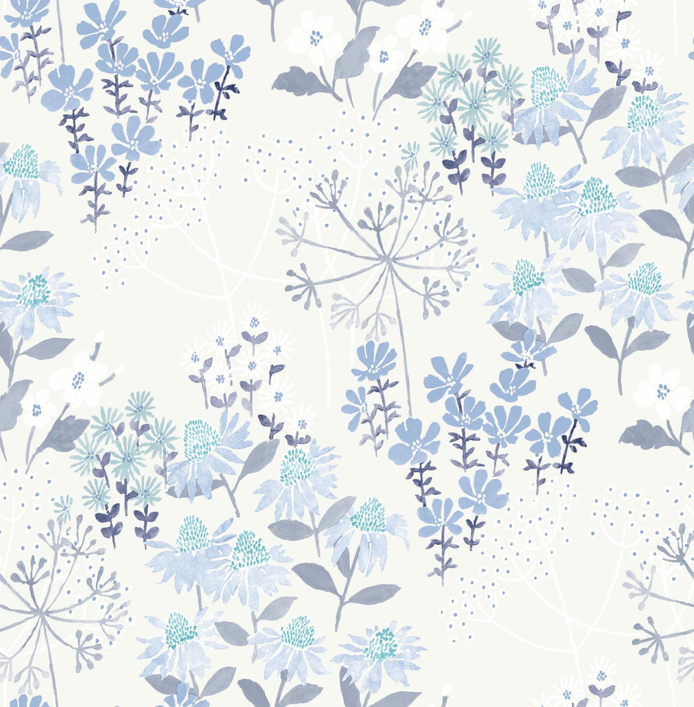 A-Street Prints Cultivate Blue Springtime Blooms Wallpaper