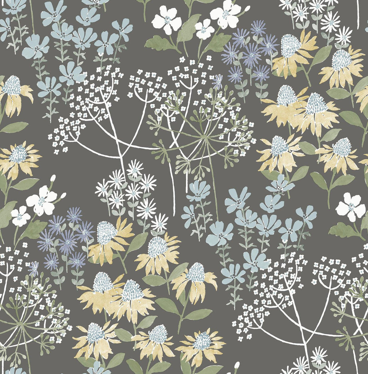 A-Street Prints Cultivate Grey Springtime Blooms Wallpaper
