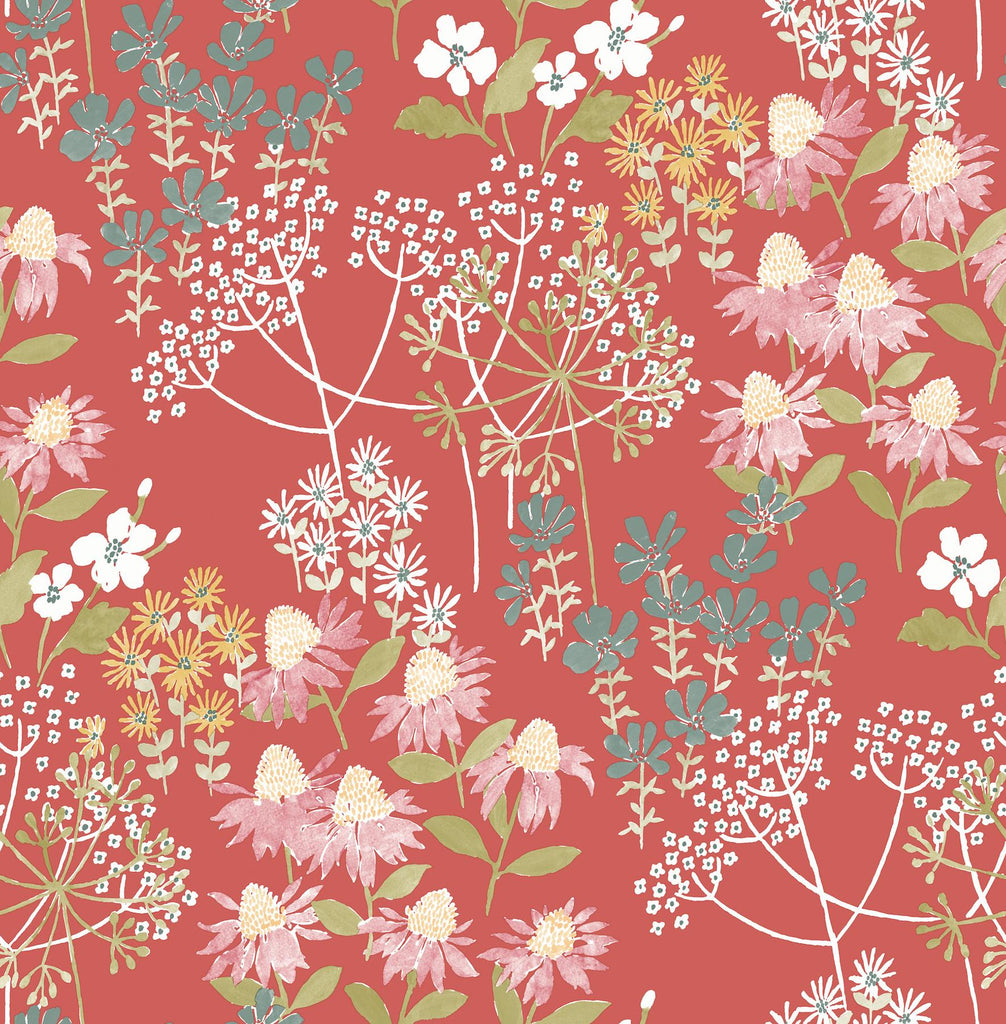A-Street Prints Cultivate Red Springtime Blooms Wallpaper