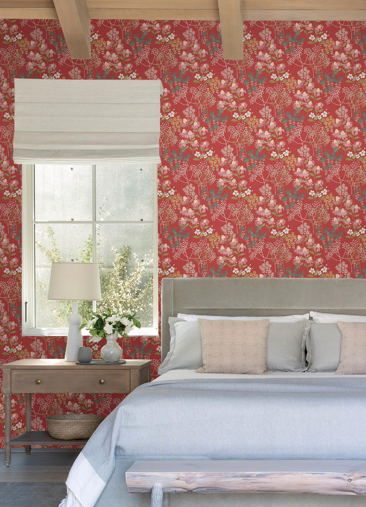 A-Street Prints Cultivate Red Springtime Blooms Wallpaper
