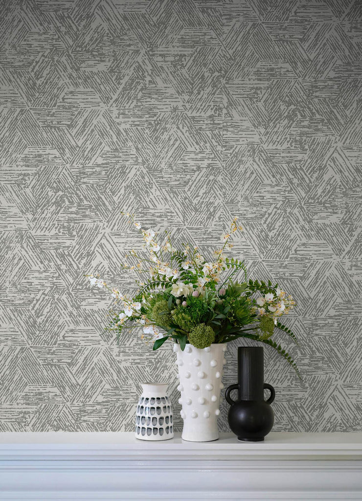 A-Street Prints Retreat Charcoal Quilted Geometric Wallpaper