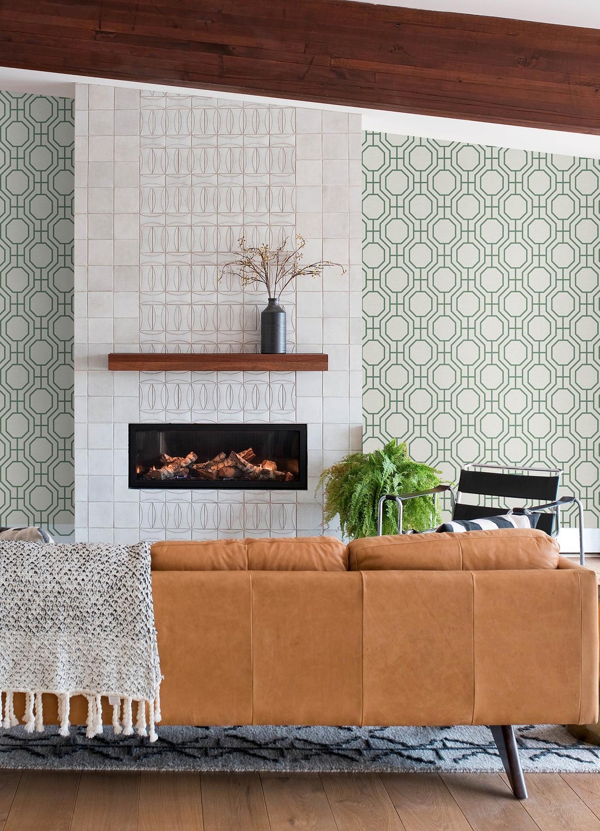 A-Street Prints Manor Green Geometric Trellis Wallpaper