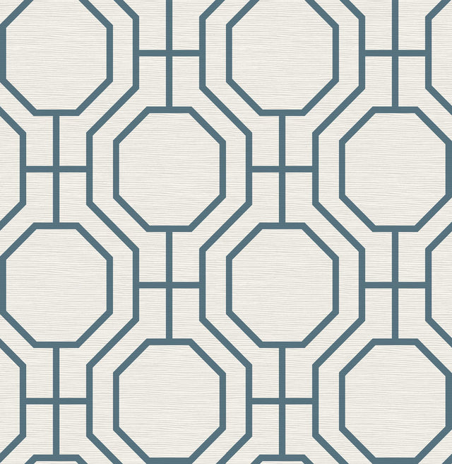 A-Street Prints Manor Blue Geometric Trellis Wallpaper