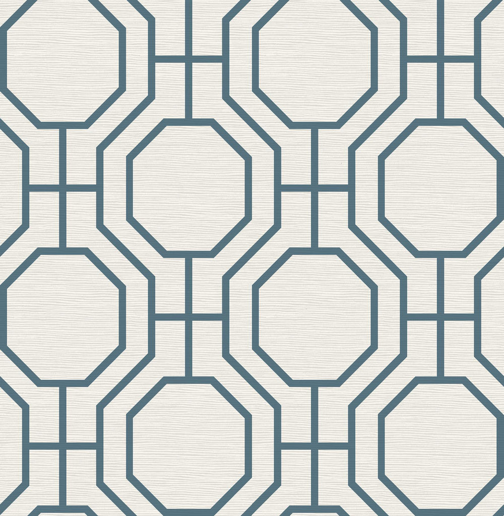 A-Street Prints Manor Blue Geometric Trellis Wallpaper
