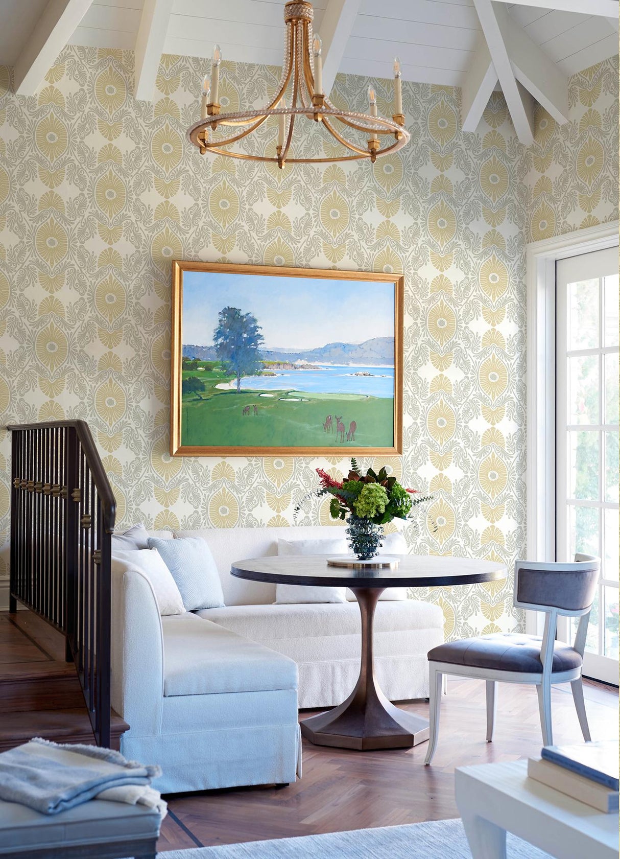 A-Street Prints Villa Light Yellow Embellished Ogee Wallpaper