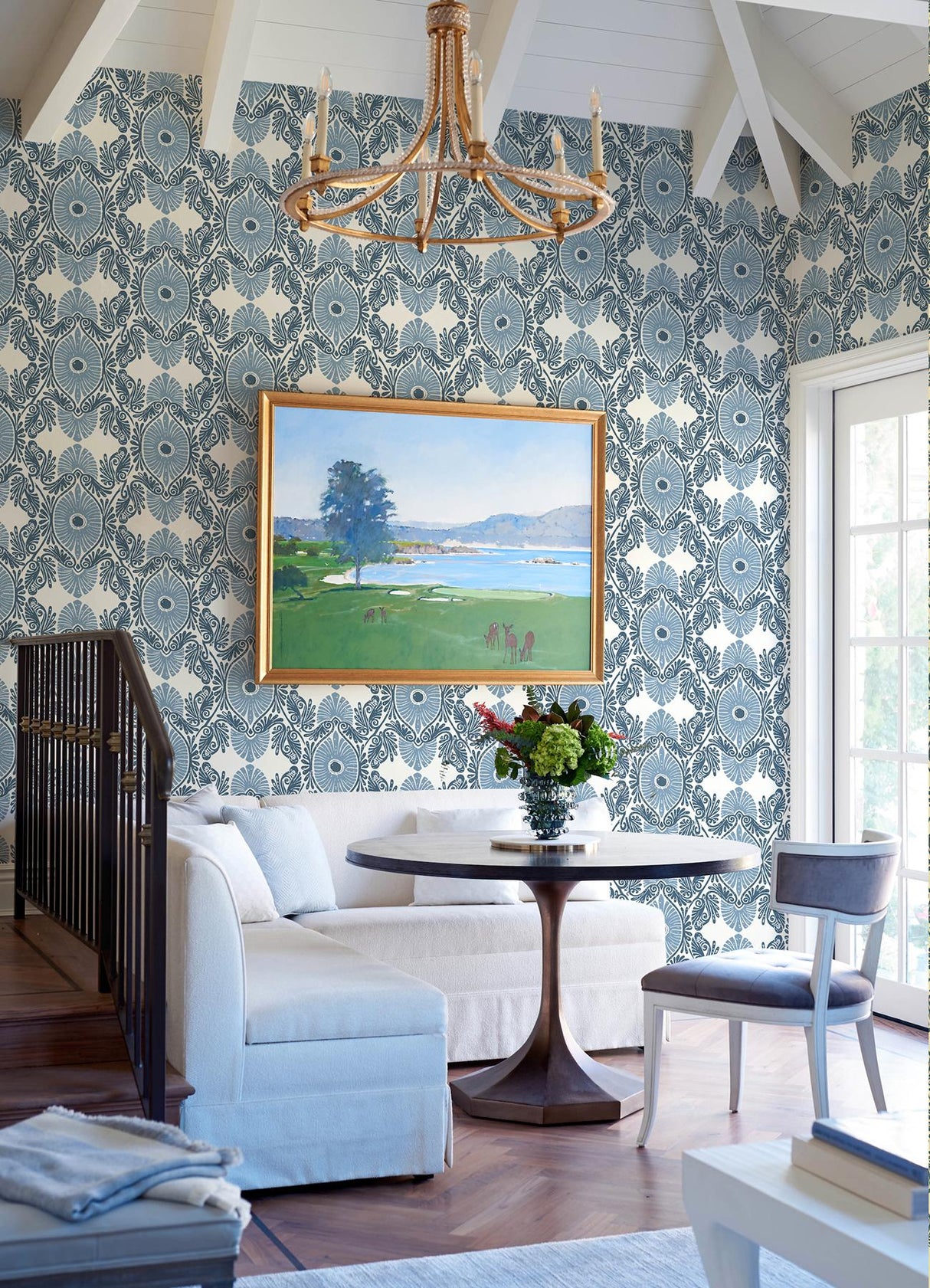 A-Street Prints Villa Blue Embellished Ogee Wallpaper