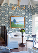 A-Street Prints Villa Blue Embellished Ogee Wallpaper