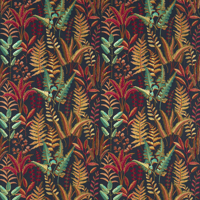 Clarke & Clarke BRACKEN RUSSET AQUA EMB Drapery Fabric