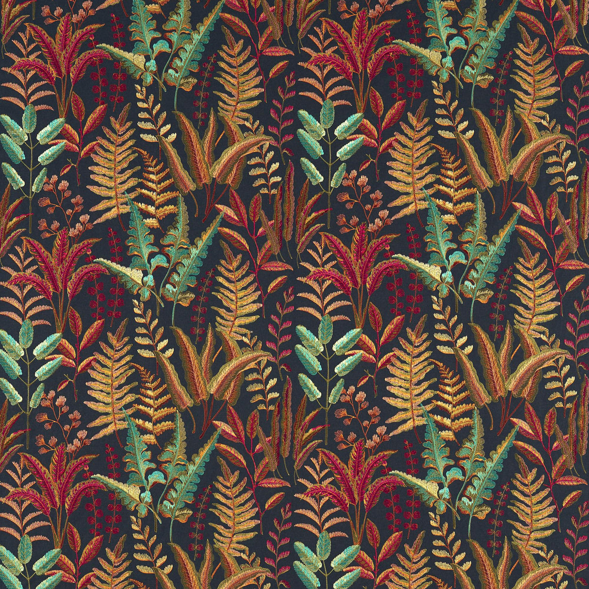 Clarke & Clarke BRACKEN RUSSET AQUA EMB Drapery Fabric