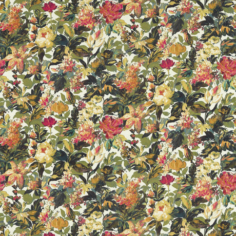 Clarke & Clarke LILUM OLIVE RASPBERRY Upholstery Fabric