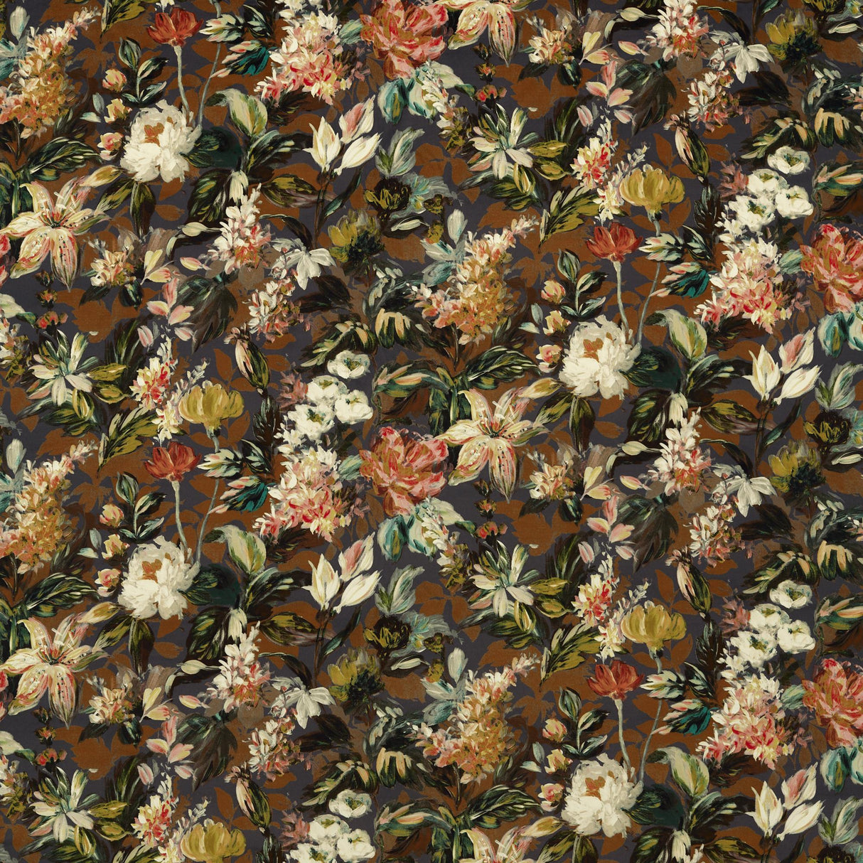 Clarke & Clarke LILUM RUSSET NOIR VELVET Upholstery Fabric