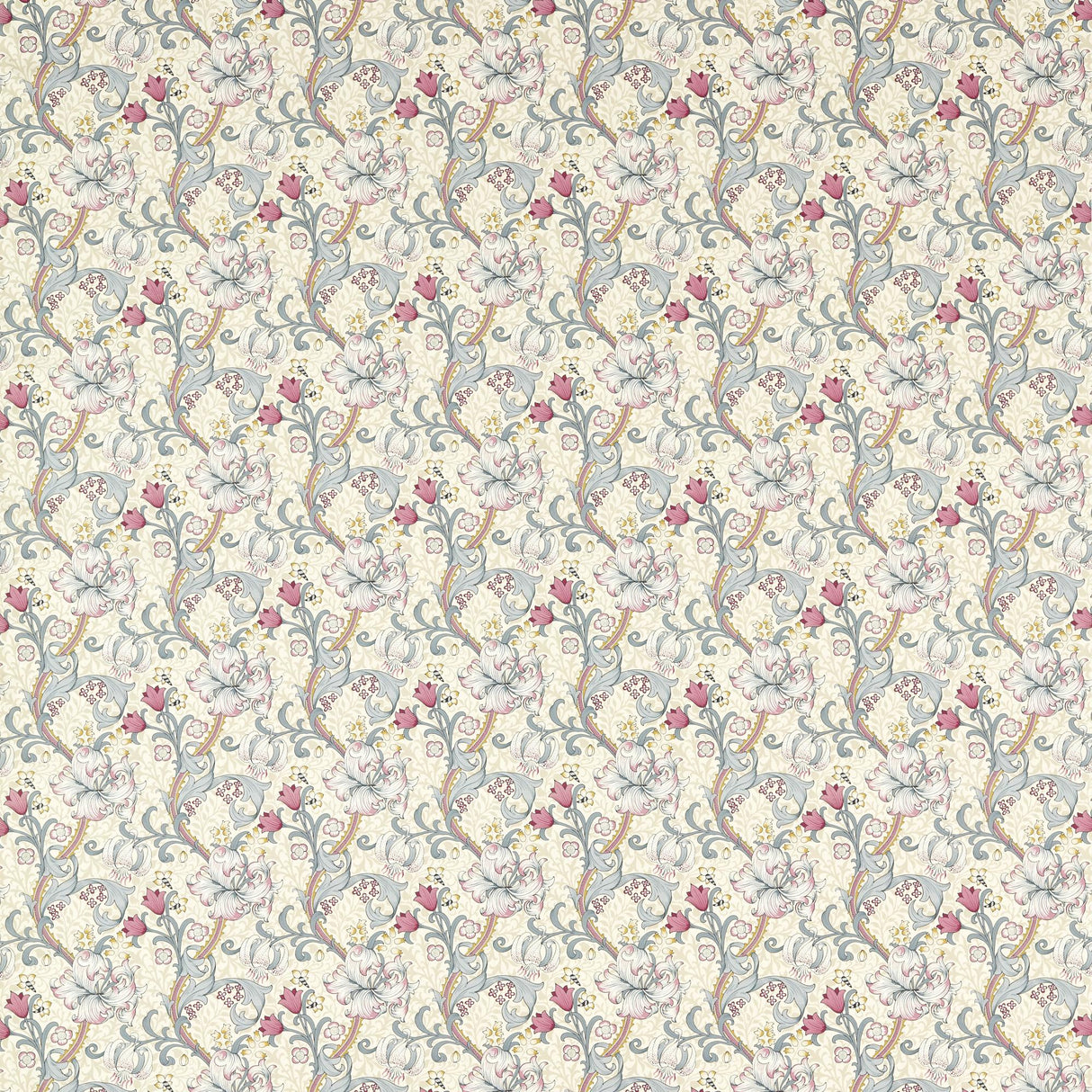 Clarke & Clarke GOLDEN LILY DOVE/PLUM Fabric